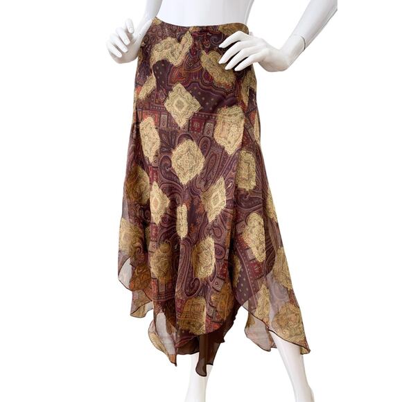 Ralph Lauren Black Label Skirt Silk Metallic Gold Asymmetric Vintage 90s - Picture 5 of 8